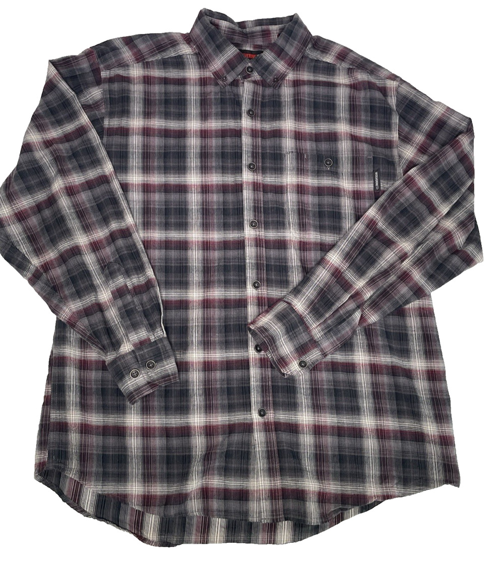 Wolverine Gray Burgundy Plaid Button Down Shirt Mens Large 100% Cotton